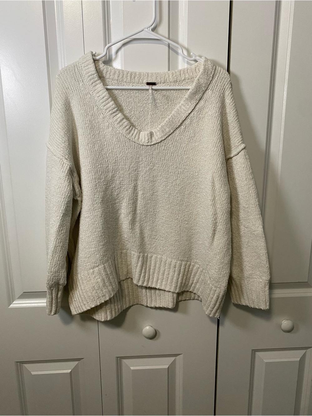 Free People Cozy V-Neck Oversized Knit Sweater - Cream